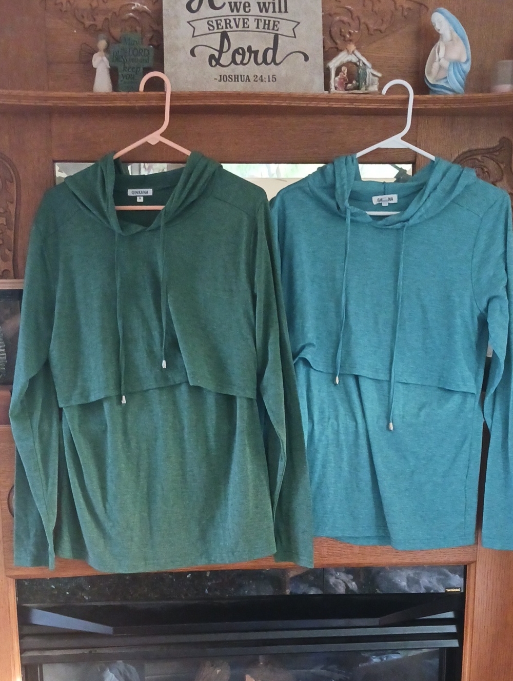 2 | Nursing Layered Hoodie Sweater - Teal & Forest Green